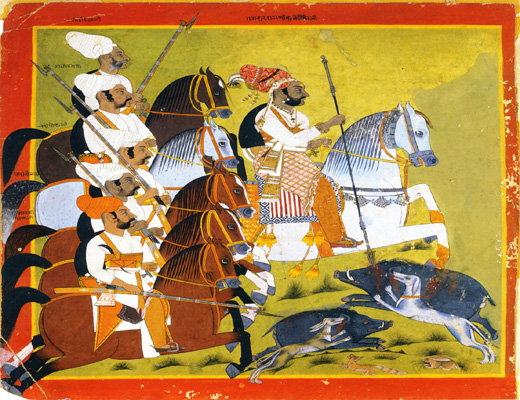 Il thakur Kuber Singh e cinque cavalieri a caccia di cinghiali