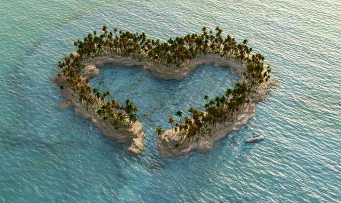 Isola tropicale a forma di cuore