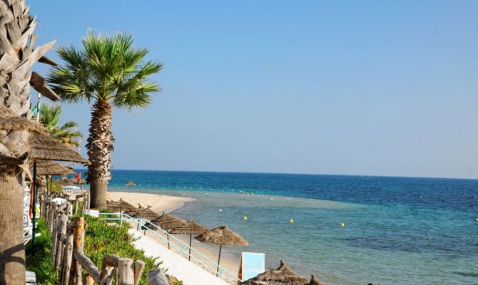 Spiaggia con palme in Tunisia