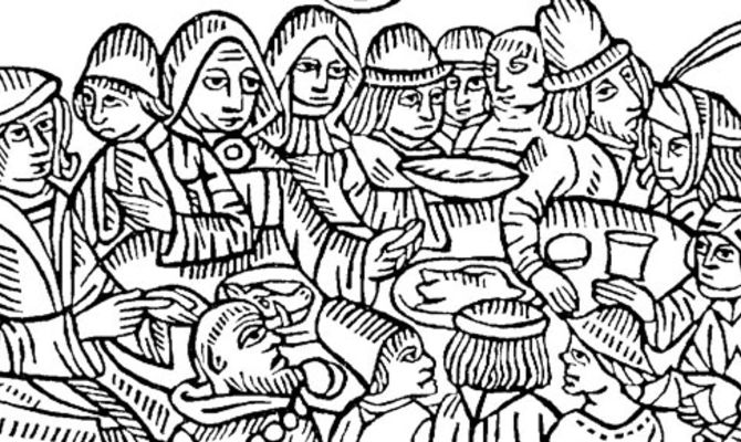Litografia banchetto medievale
