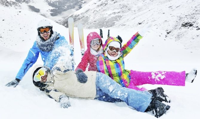 sciare, famiglia, neve