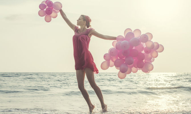 Palloncini Rosa, ragazza, mare, rosa, 