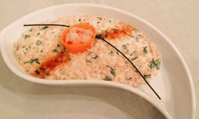 Orzotto mantecato con trota e rucola