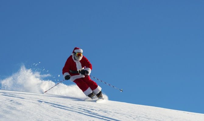 babbo natale, neve, sci