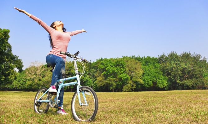 donna, campagna, bicicletta, sport, felicità