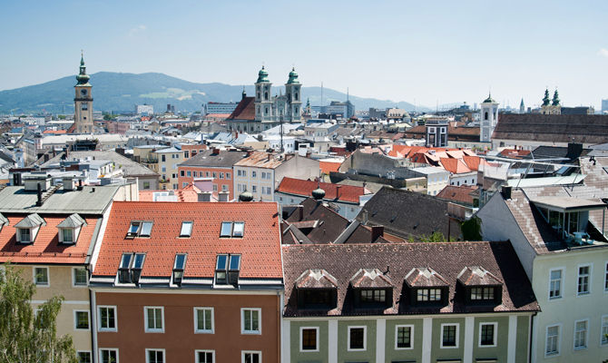 Veduta dei tetti di Linz<br>