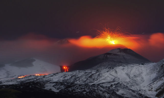etna vulcano neve eruzione lava magma cratere